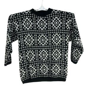 Headliners Black & White Geometric Sweater Mens Size Large 100% Acrylic USA-Made